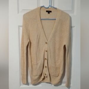J. Crew Cream Button-Up V-Neck Cardigan